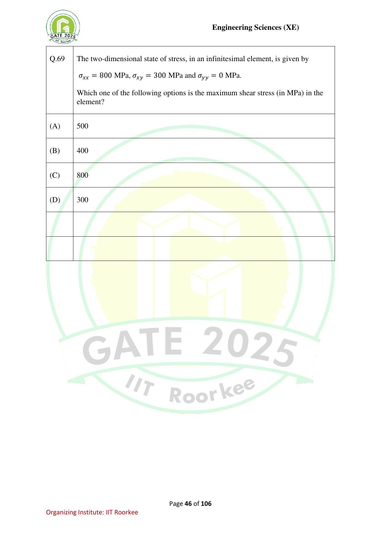 GATE 2025 Engineering Sciences (XE) Question Paper - Page 46