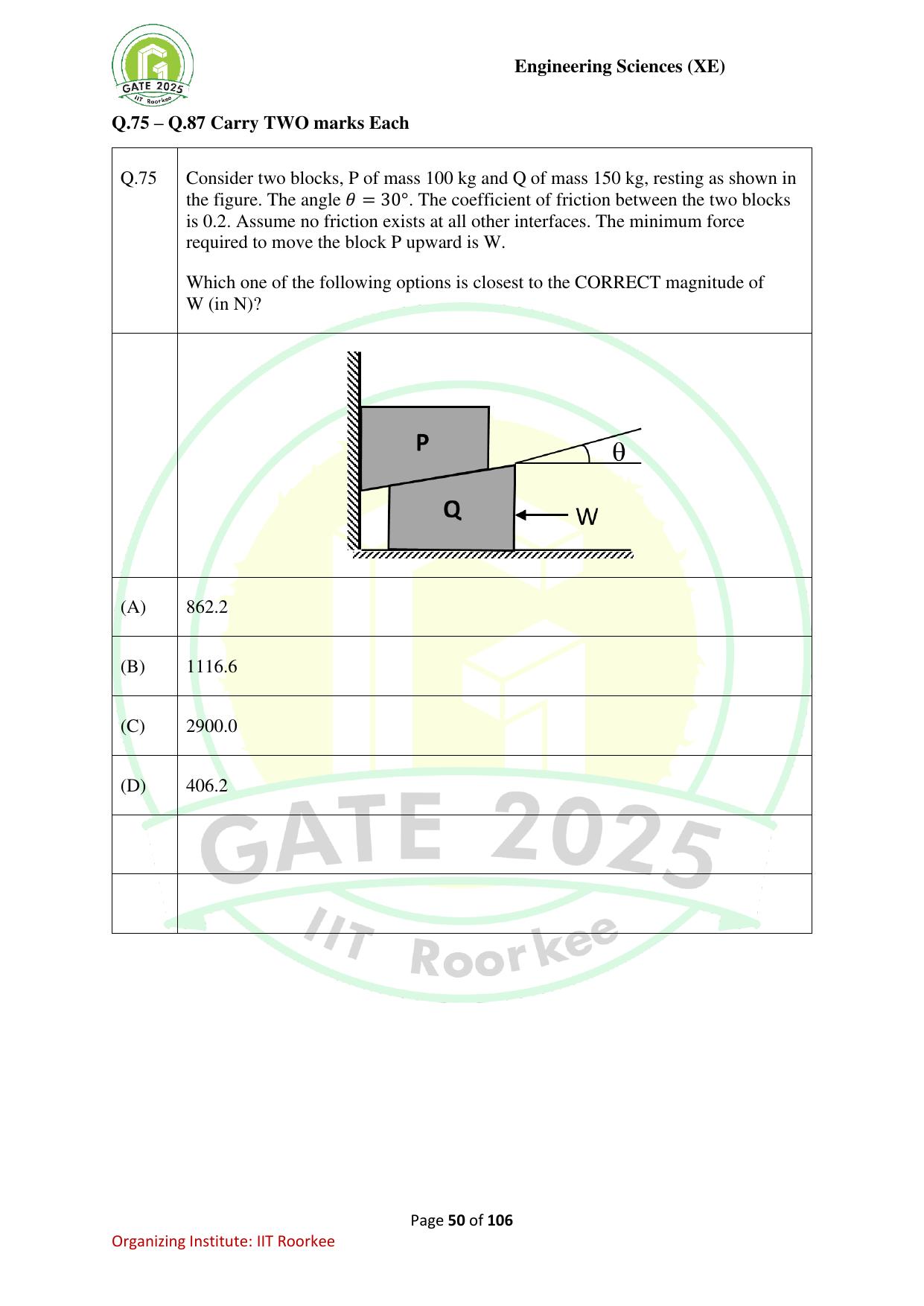 GATE 2025 Engineering Sciences (XE) Question Paper - Page 50