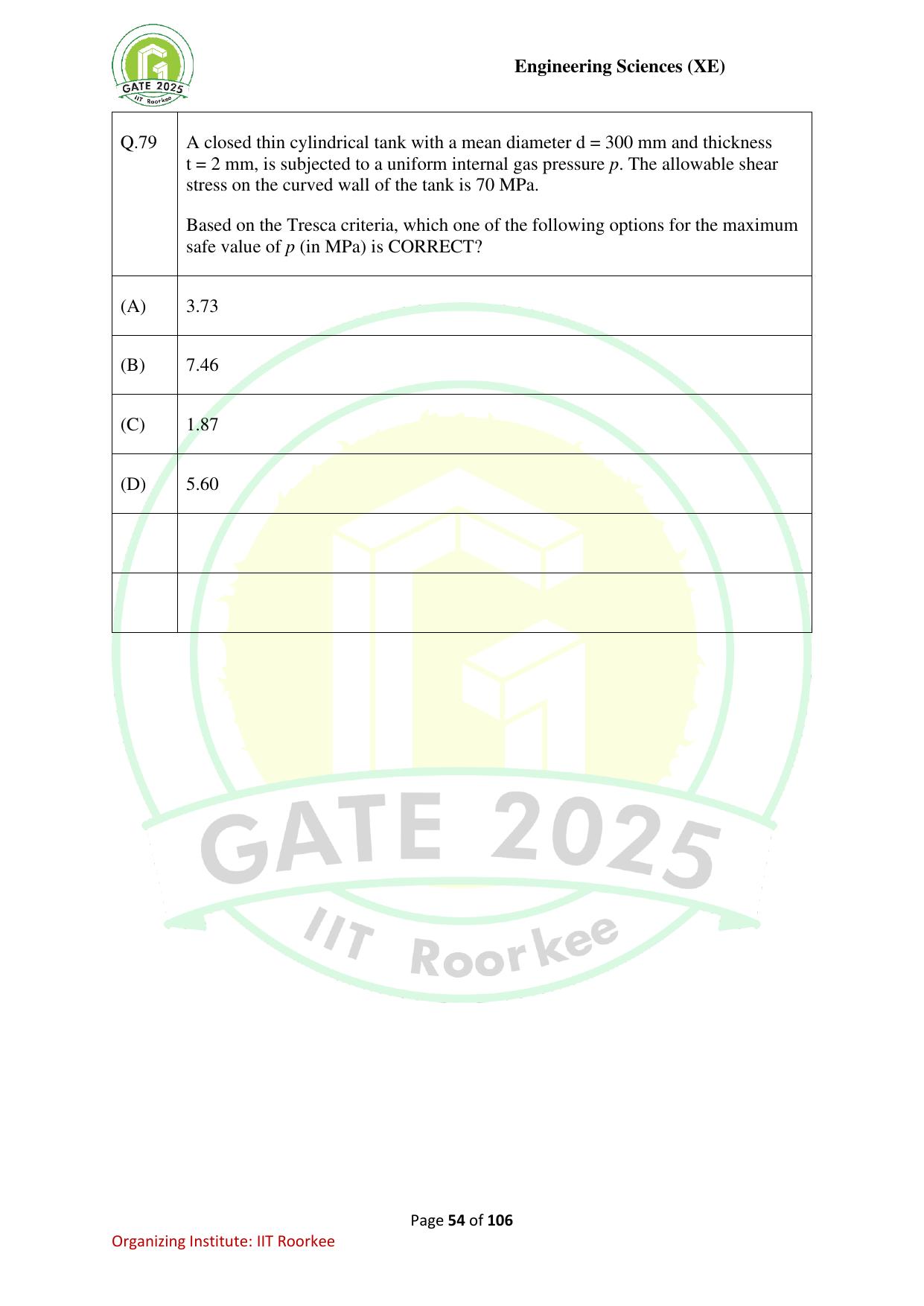 GATE 2025 Engineering Sciences (XE) Question Paper - Page 54