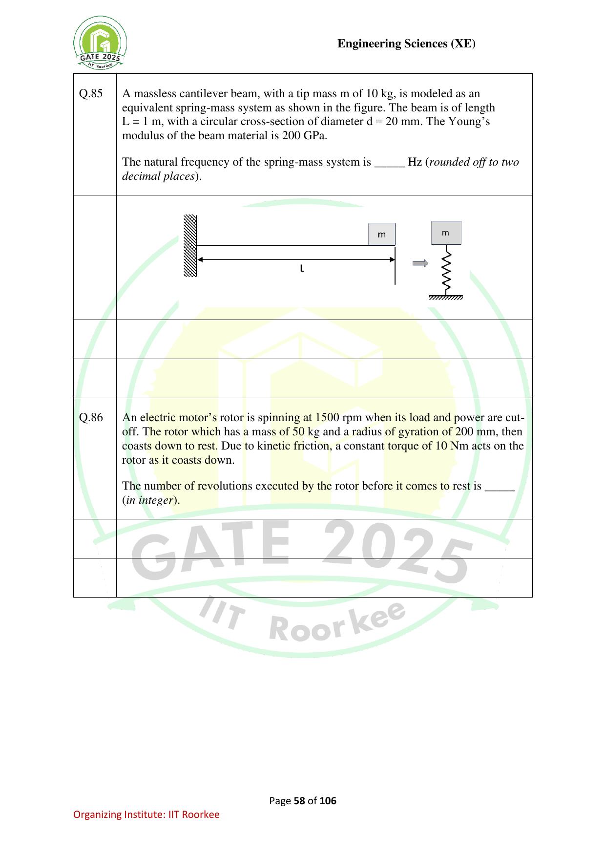 GATE 2025 Engineering Sciences (XE) Question Paper - Page 58