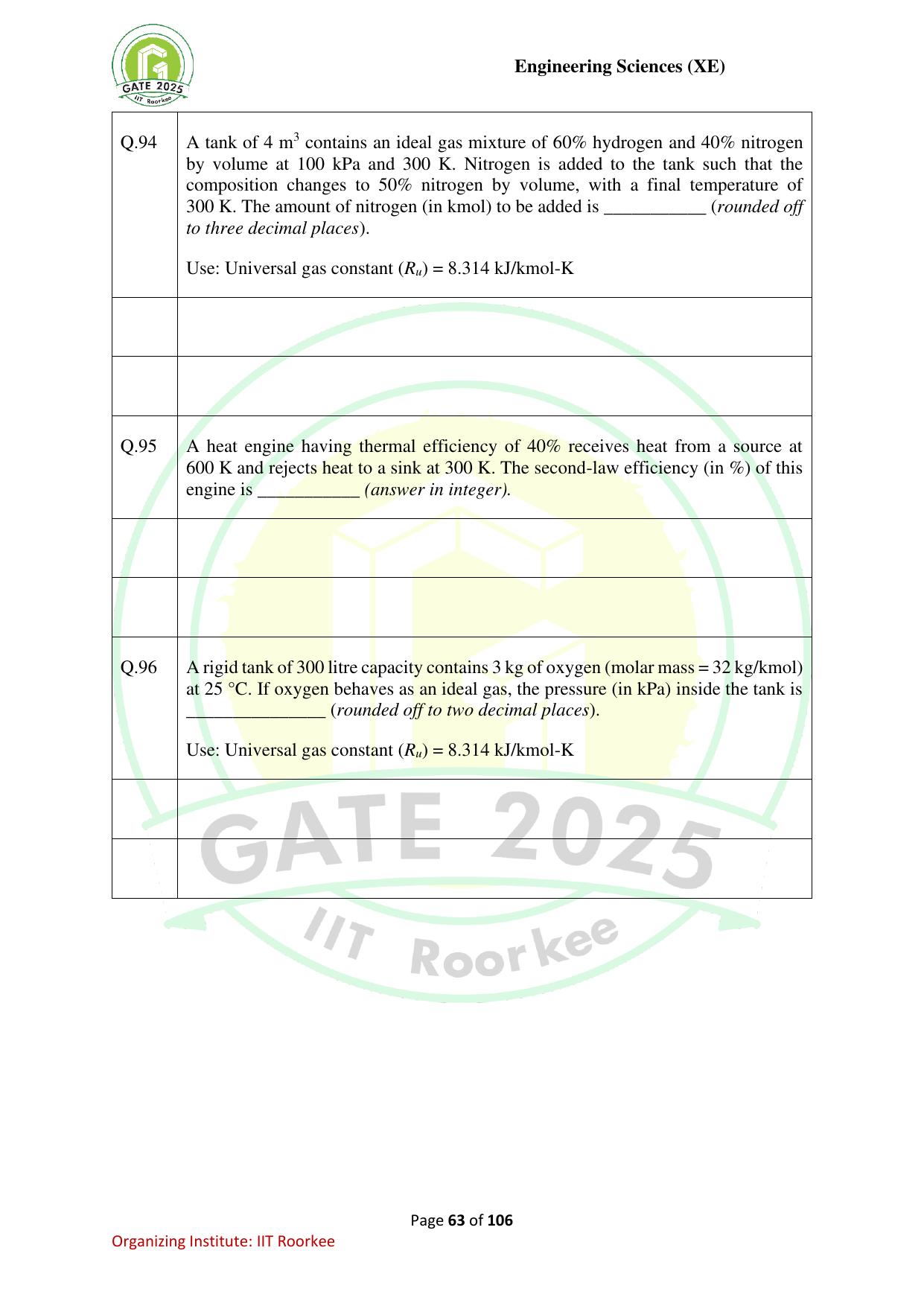 GATE 2025 Engineering Sciences (XE) Question Paper - Page 63