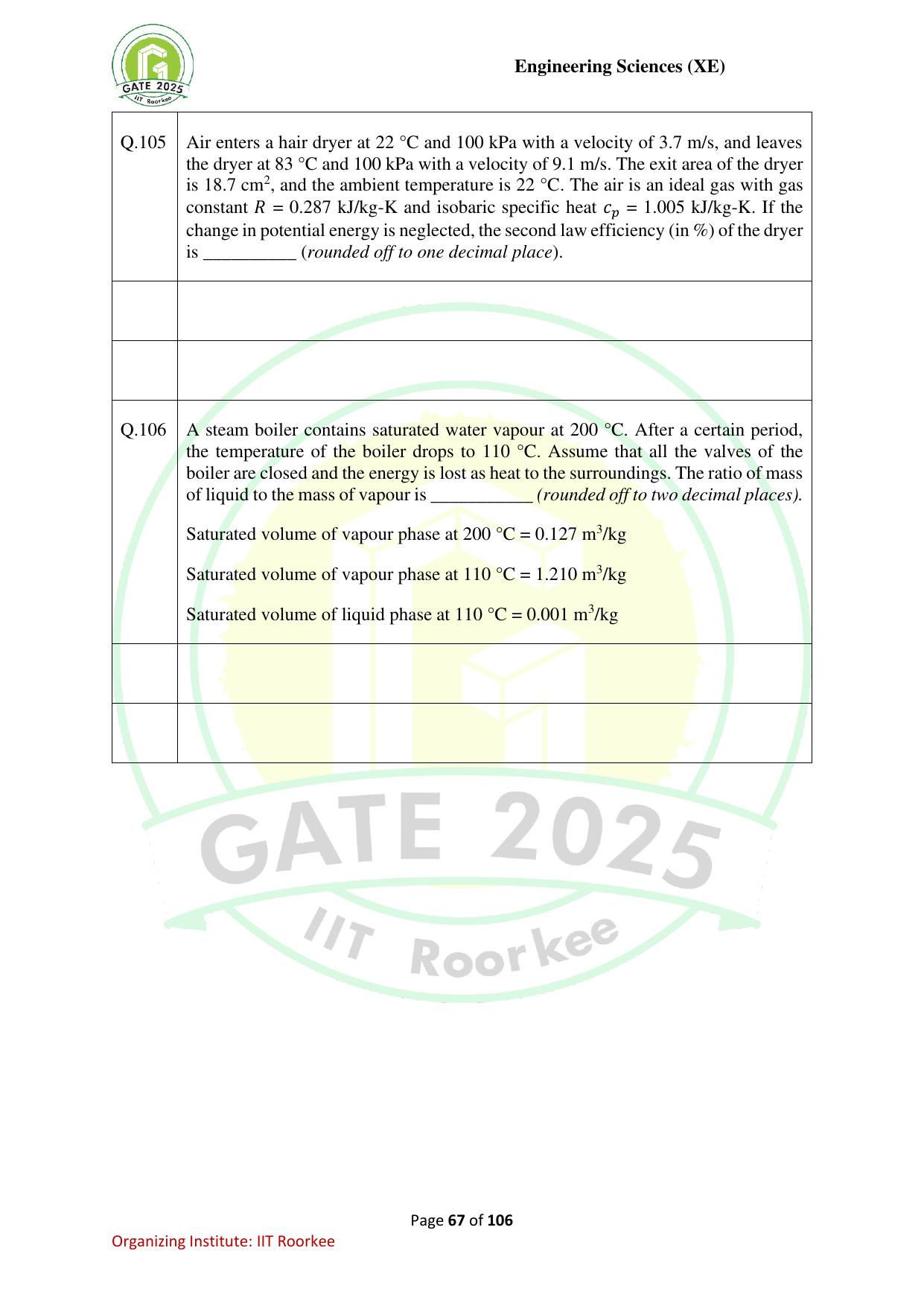 GATE 2025 Engineering Sciences (XE) Question Paper - Page 67