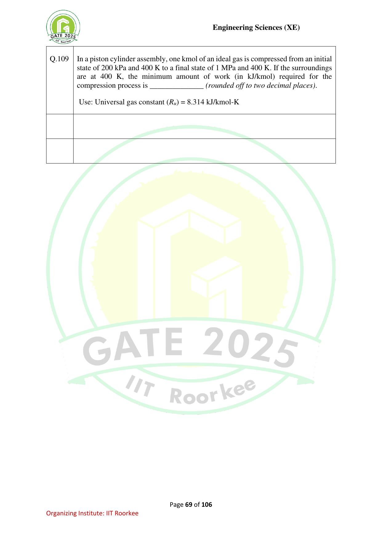 GATE 2025 Engineering Sciences (XE) Question Paper - Page 69