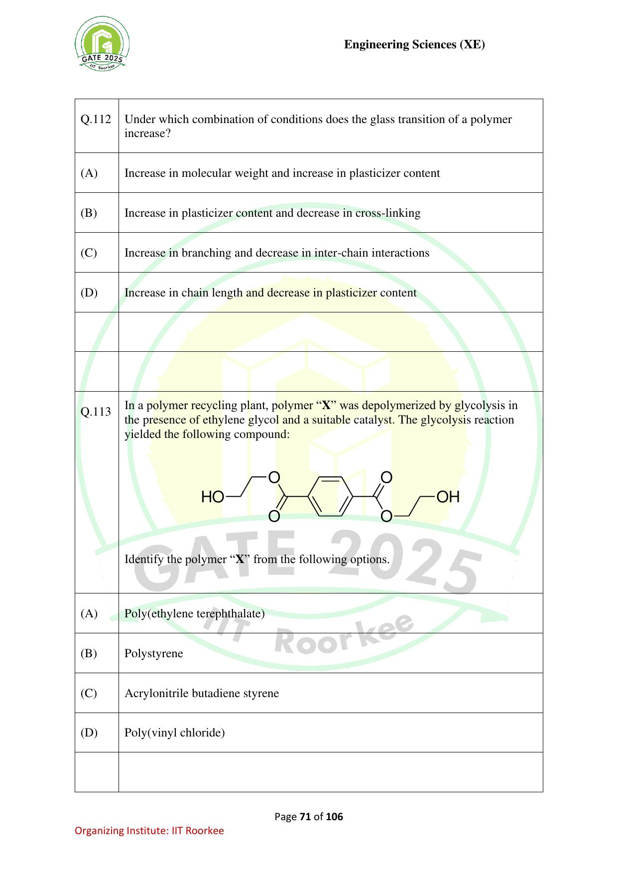 GATE 2025 Engineering Sciences (XE) Question Paper - Page 71