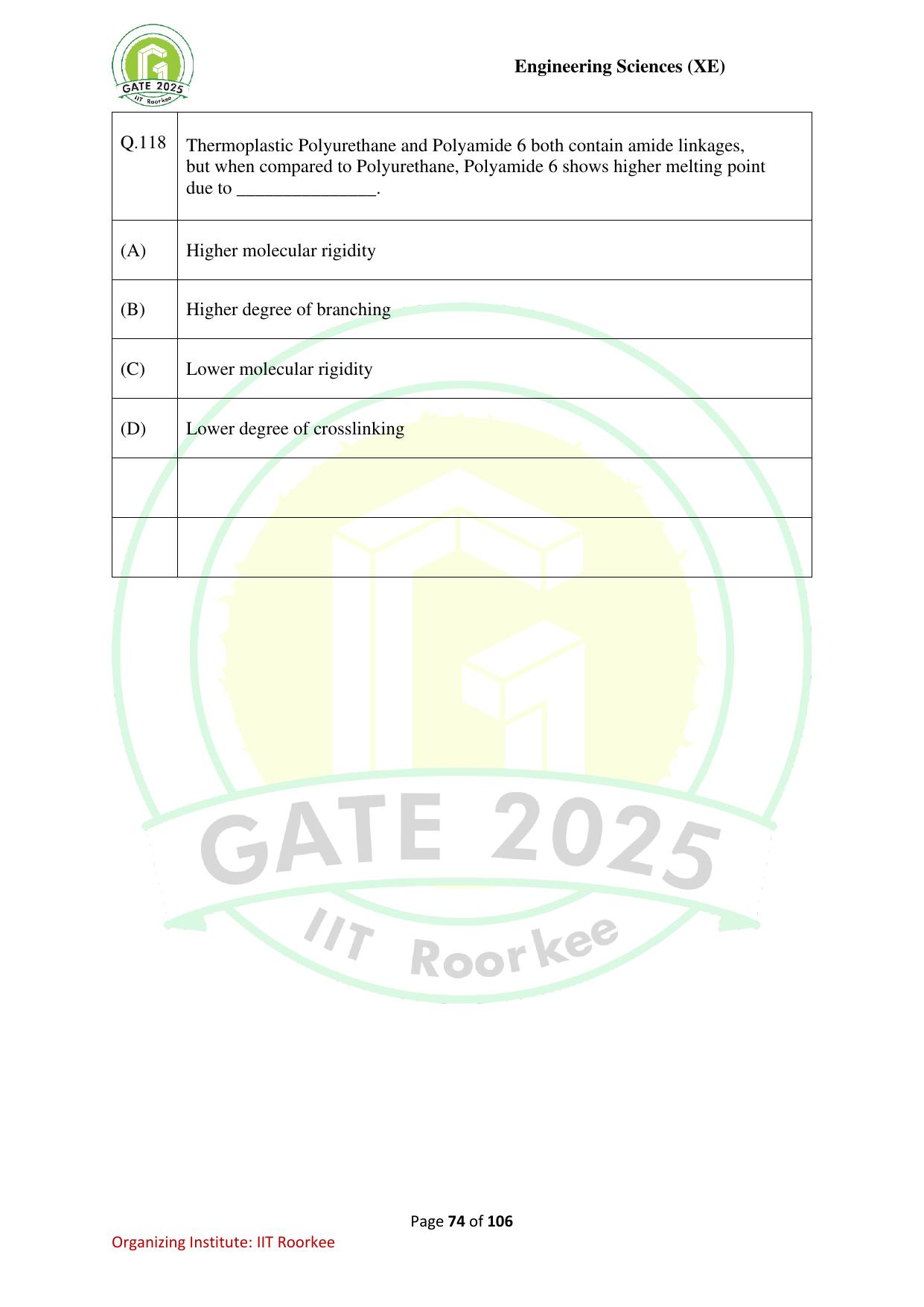 GATE 2025 Engineering Sciences (XE) Question Paper - Page 74