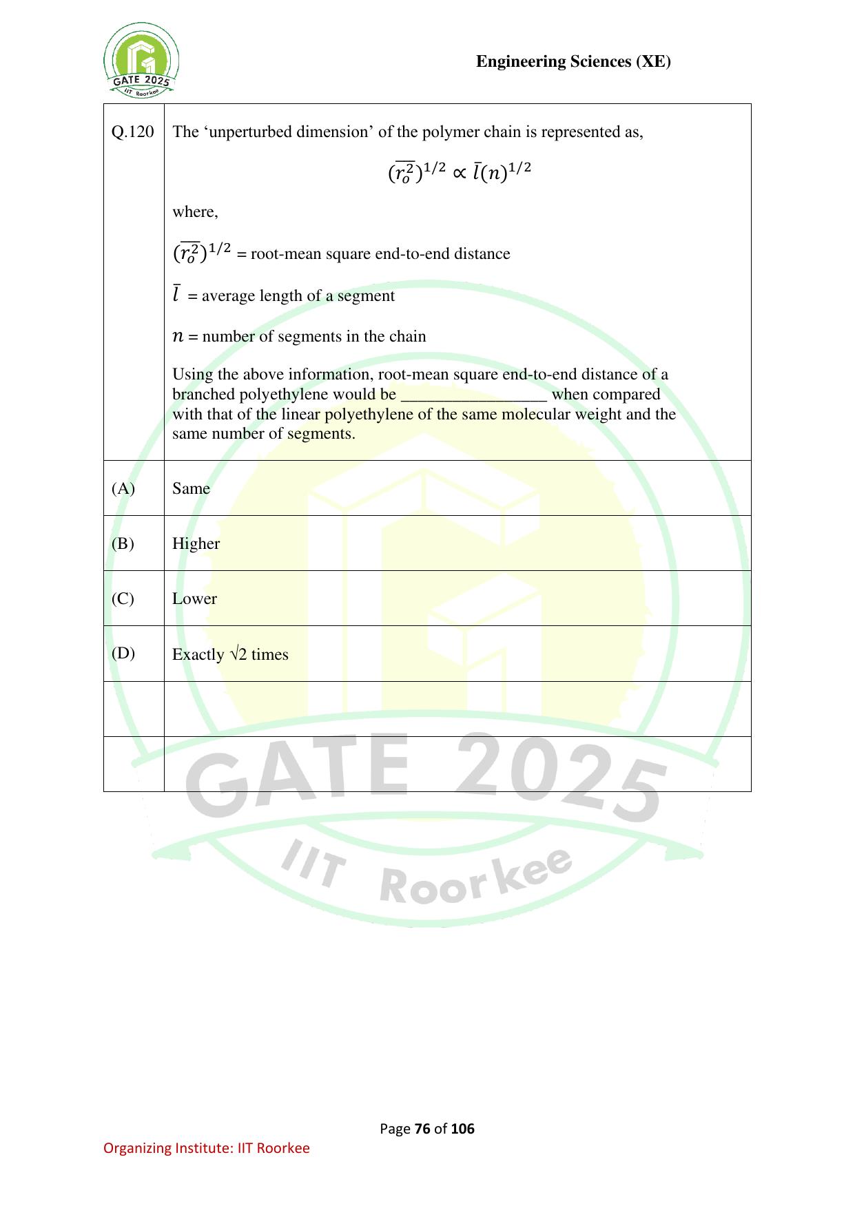 GATE 2025 Engineering Sciences (XE) Question Paper - Page 76