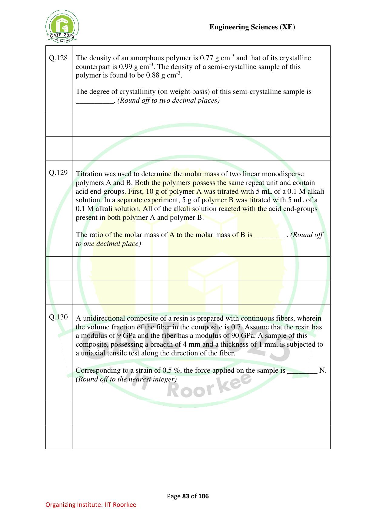 GATE 2025 Engineering Sciences (XE) Question Paper - Page 83