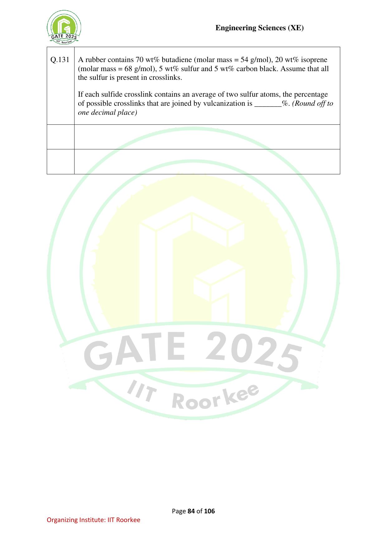 GATE 2025 Engineering Sciences (XE) Question Paper - Page 84