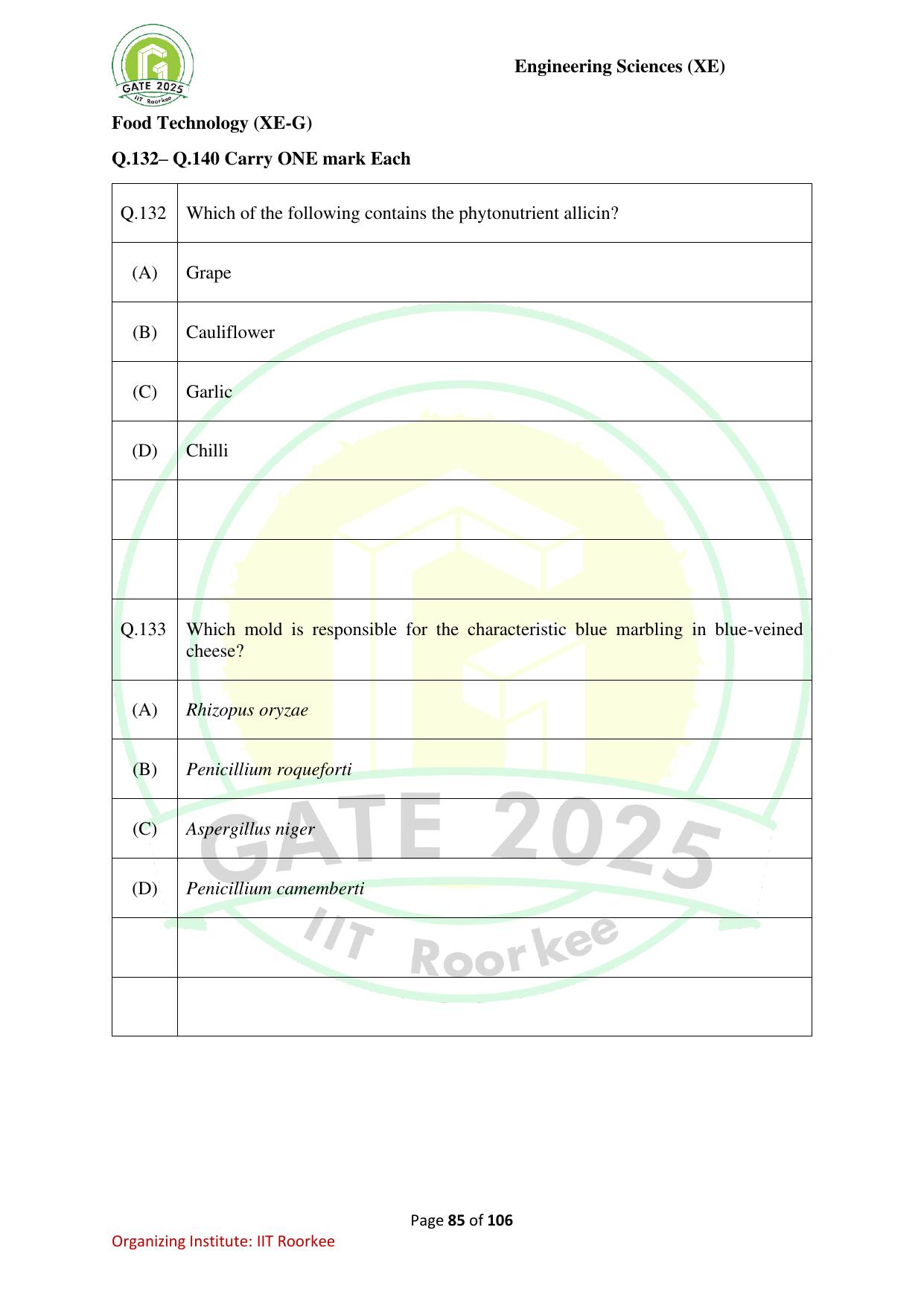 GATE 2025 Engineering Sciences (XE) Question Paper - Page 85