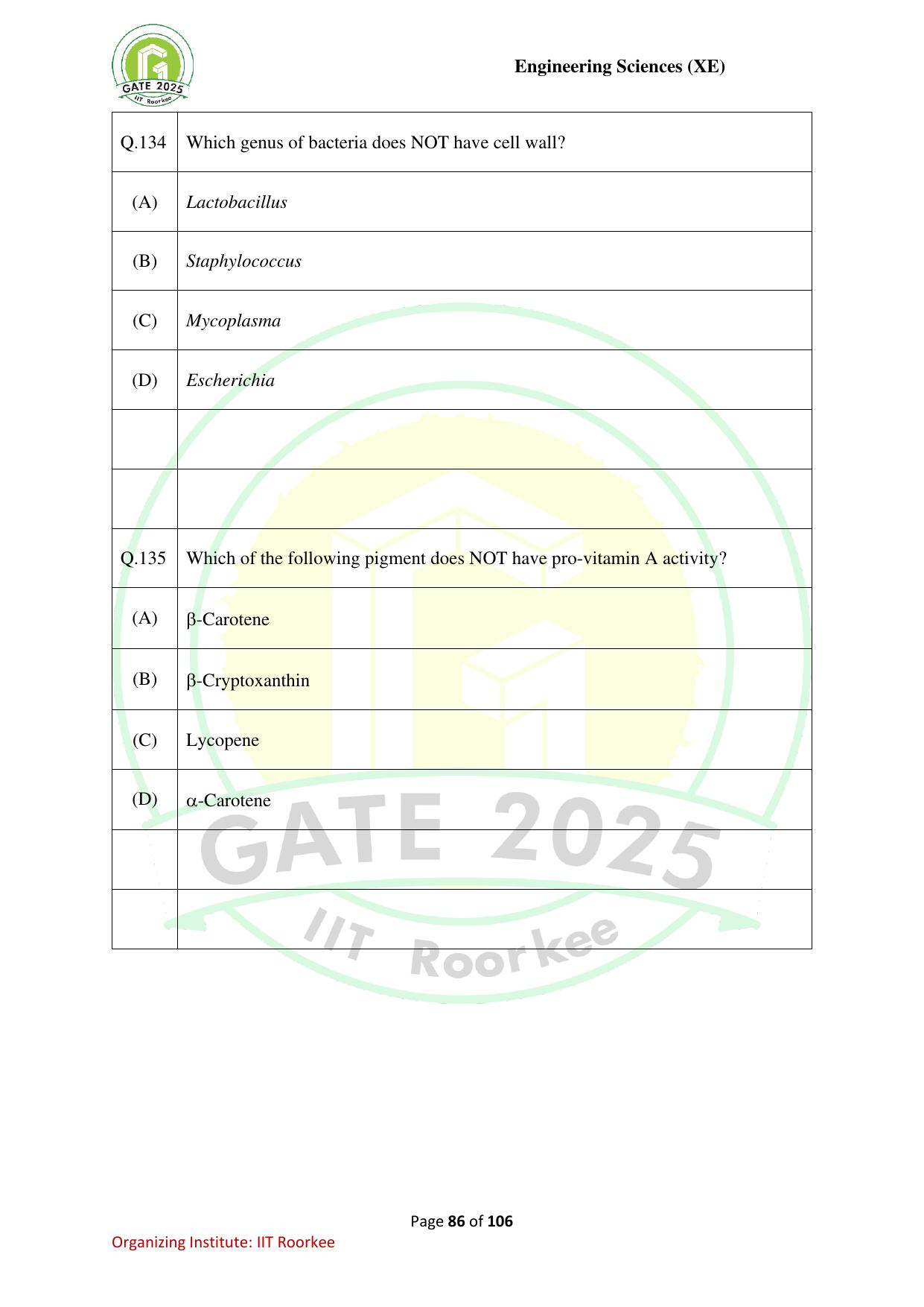 GATE 2025 Engineering Sciences (XE) Question Paper - Page 86