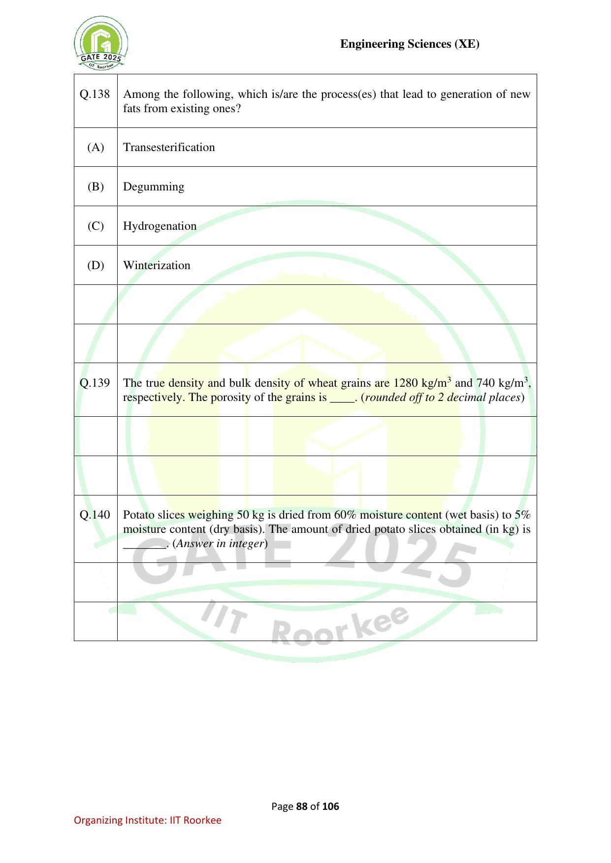 GATE 2025 Engineering Sciences (XE) Question Paper - Page 88