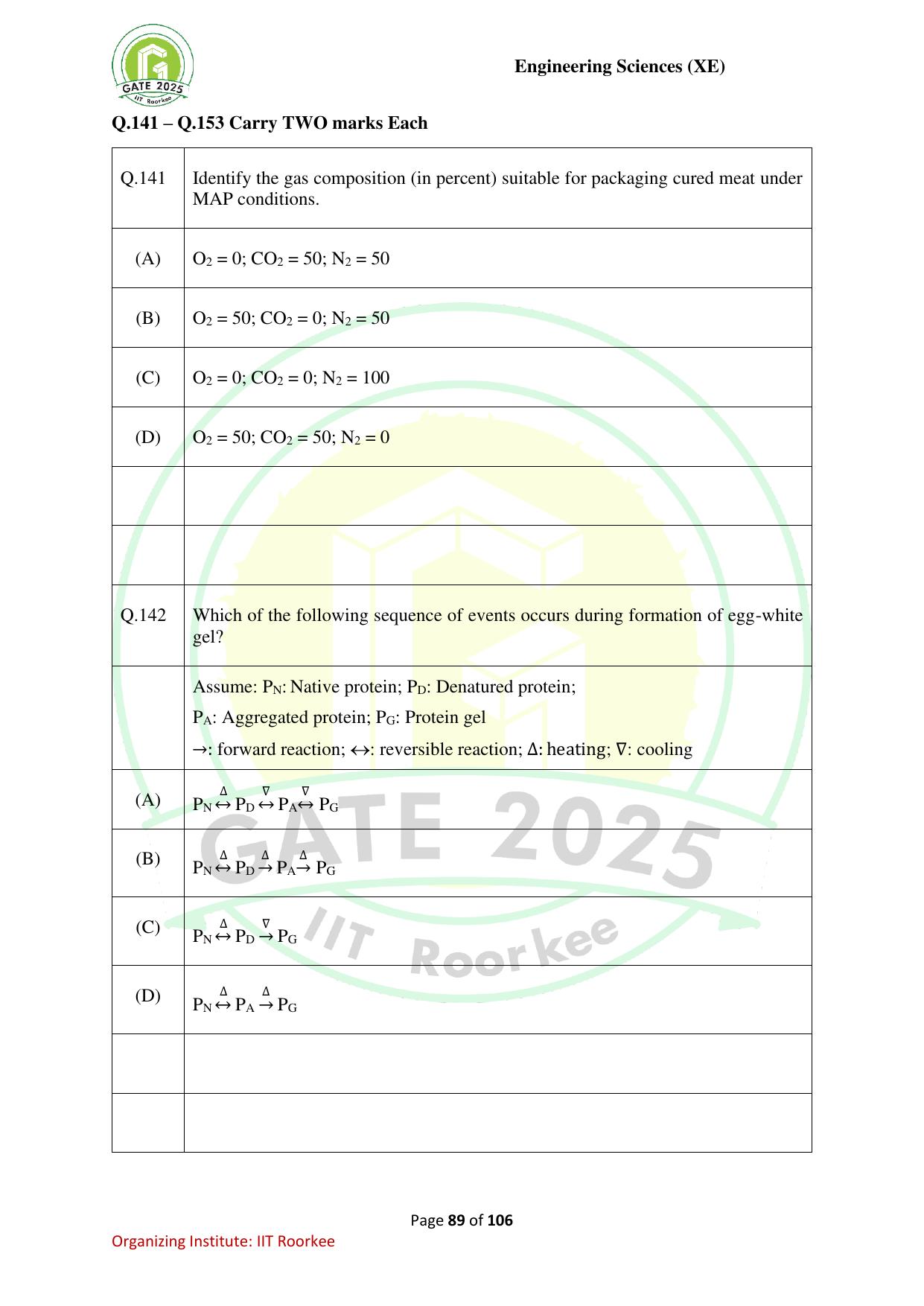 GATE 2025 Engineering Sciences (XE) Question Paper - Page 89