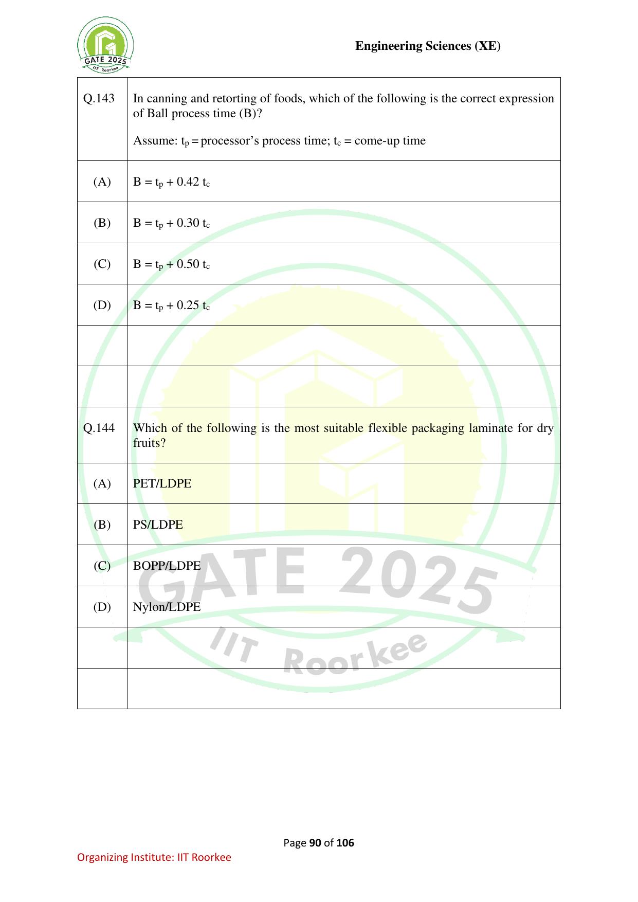 GATE 2025 Engineering Sciences (XE) Question Paper - Page 90