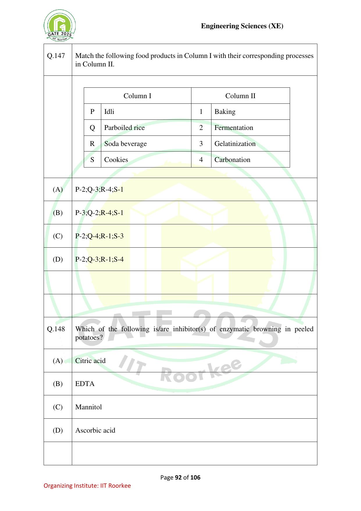 GATE 2025 Engineering Sciences (XE) Question Paper - Page 92