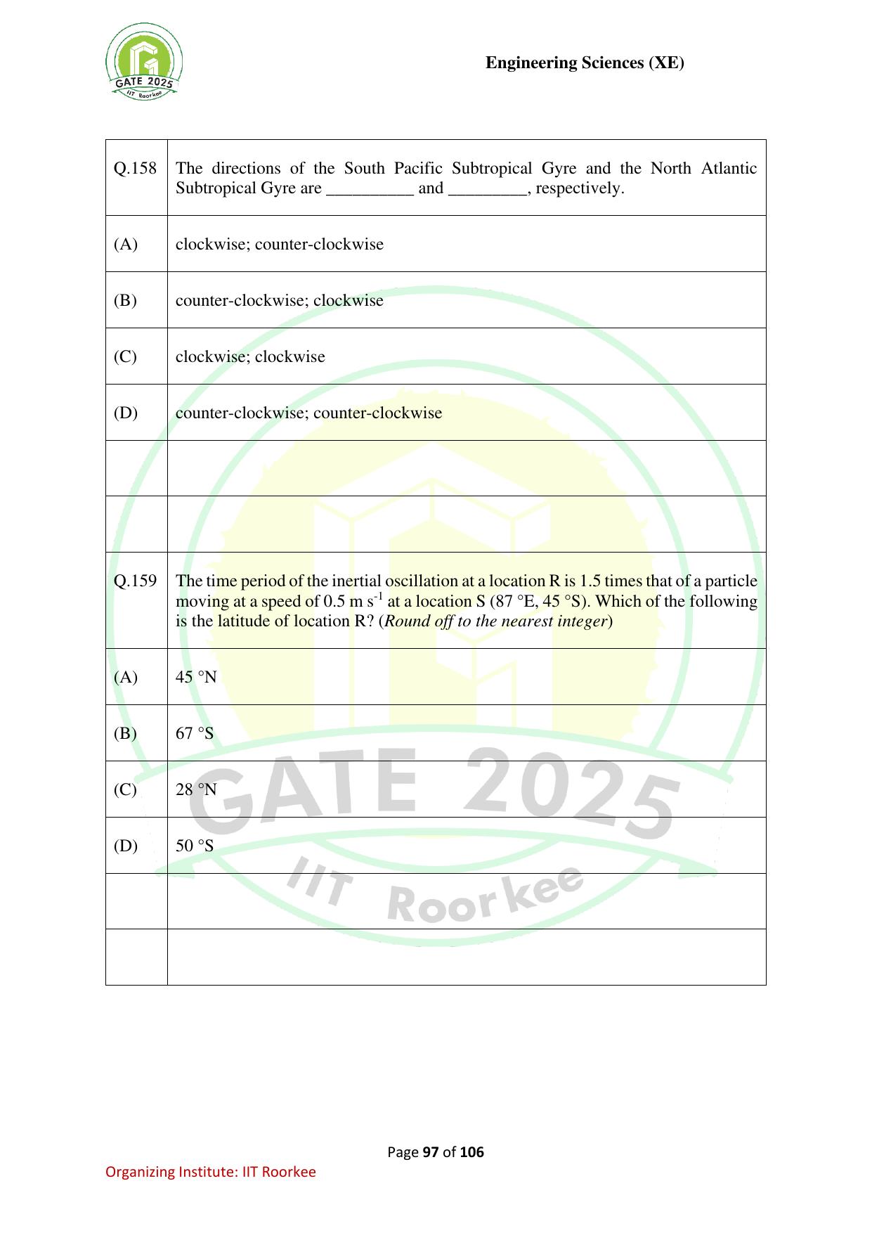 GATE 2025 Engineering Sciences (XE) Question Paper - Page 97