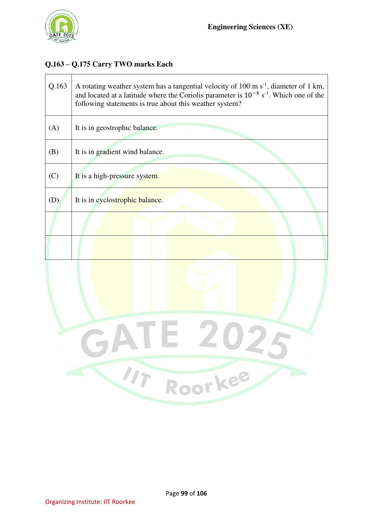 GATE 2025 Engineering Sciences (XE) Question Paper - Page 99