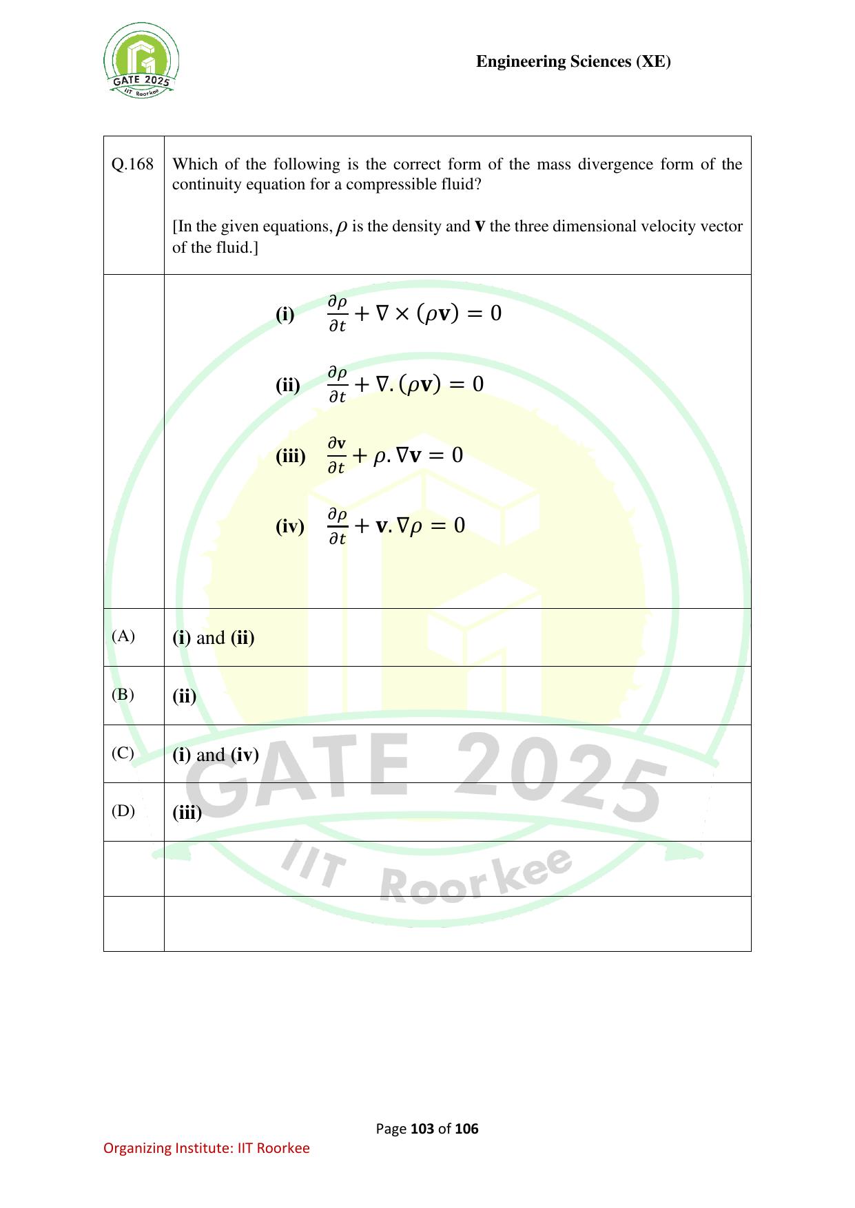 GATE 2025 Engineering Sciences (XE) Question Paper - Page 103