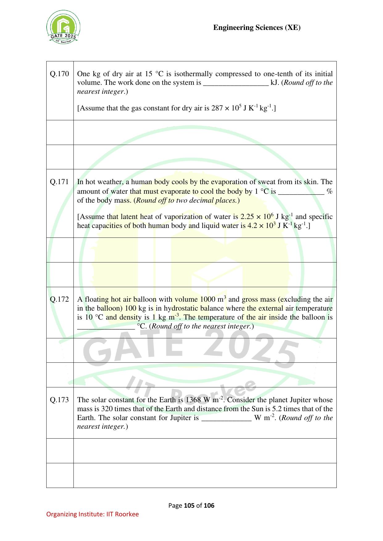 GATE 2025 Engineering Sciences (XE) Question Paper - Page 105