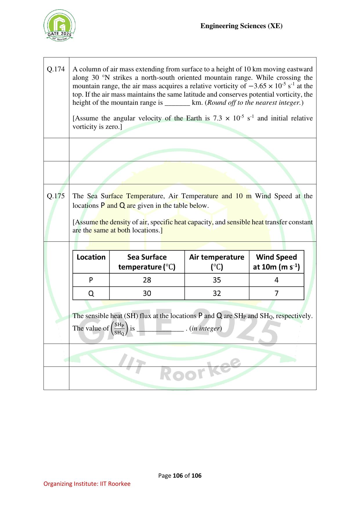 GATE 2025 Engineering Sciences (XE) Question Paper - Page 106