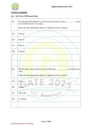 GATE 2025 Engineering Sciences (XE) Question Paper