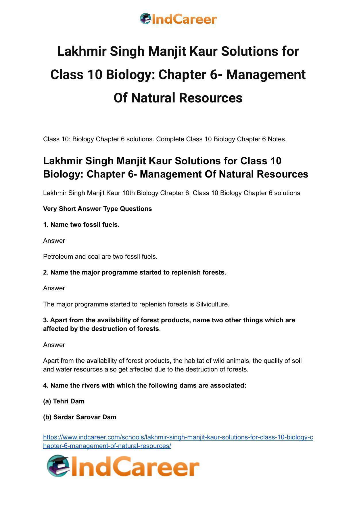 Lakhmir Singh Manjit Kaur Solutions for Class 10 Biology: Chapter 6- Management Of Natural Resources - Page 2