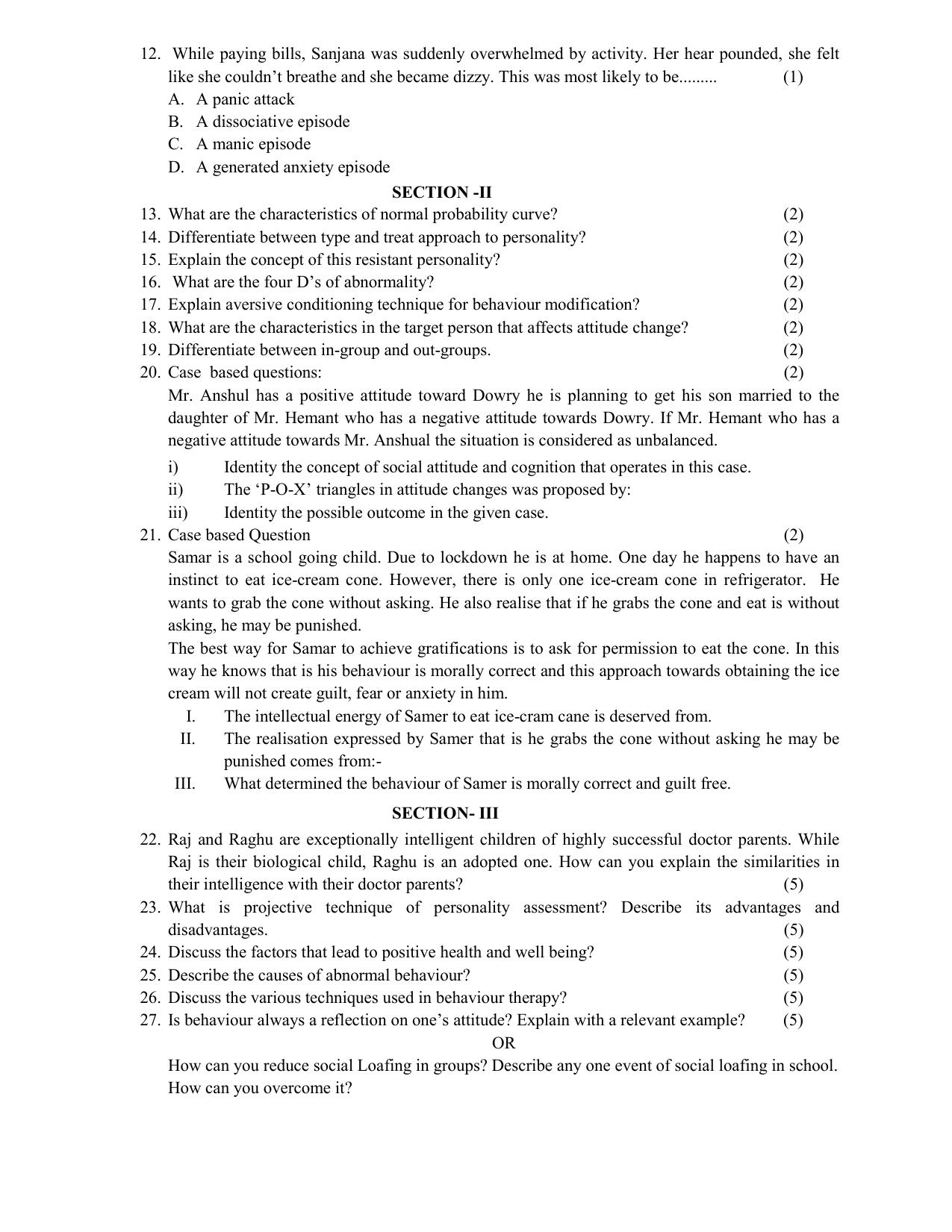 HPBOSE Class 12th Psychology Sample Question Papers 2025 - Page 3
