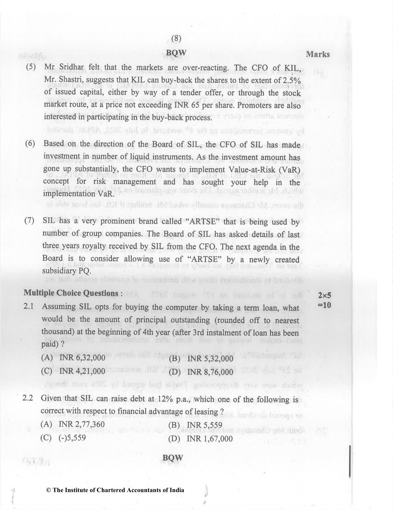CA Final Nov 2022 Question Paper - Paper 6B – Financial Services and Capital Markets - Page 8