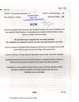 CA Final Nov 2022 Question Paper - Paper 6B – Financial Services and Capital Markets