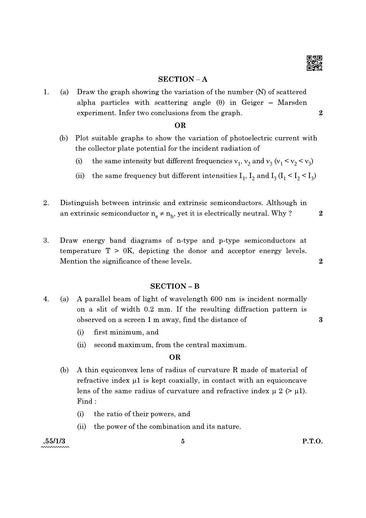 CBSE Class 12 55-1-3 Physics 2022 Question Paper - Page 5