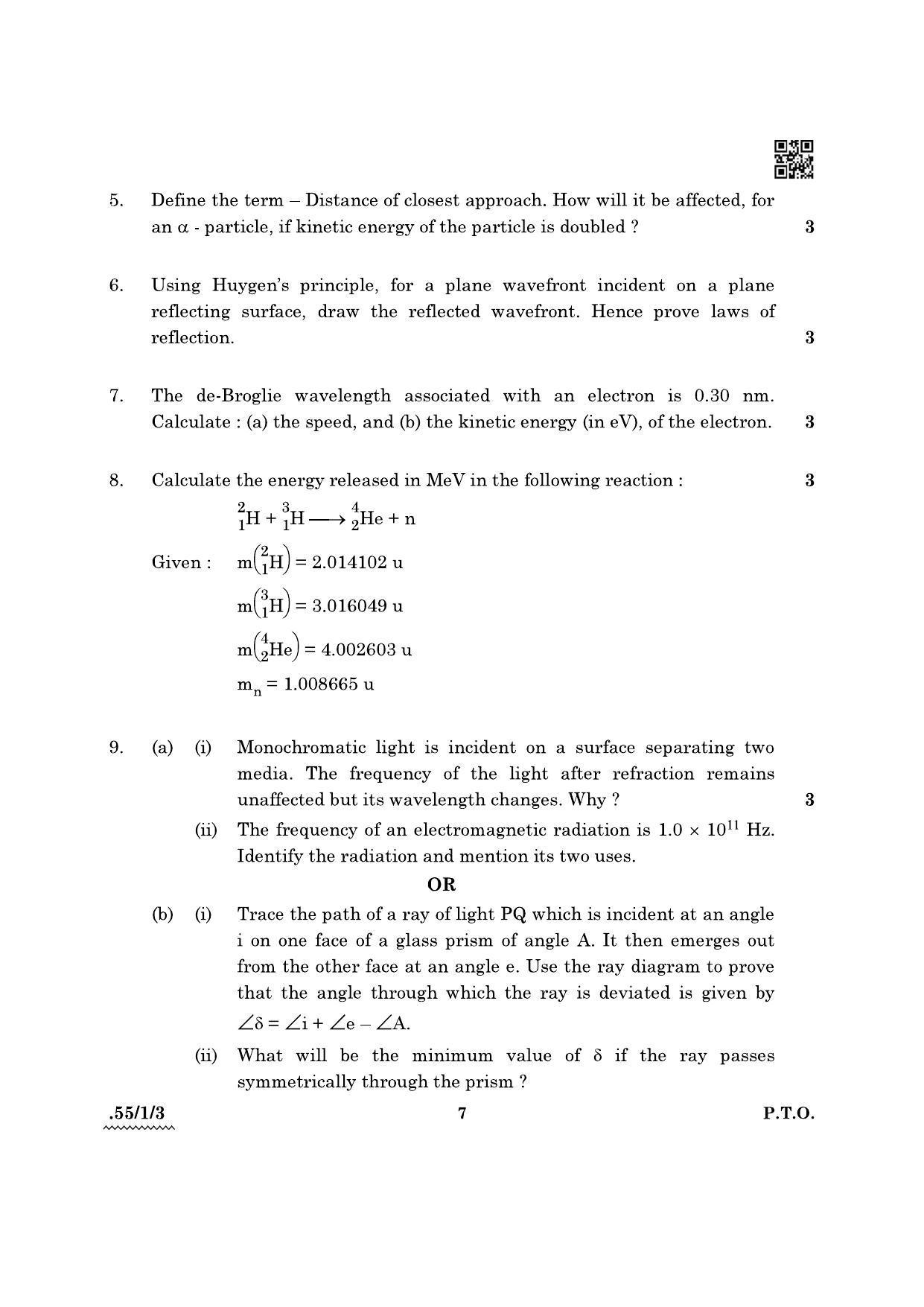 CBSE Class 12 55-1-3 Physics 2022 Question Paper - Page 7