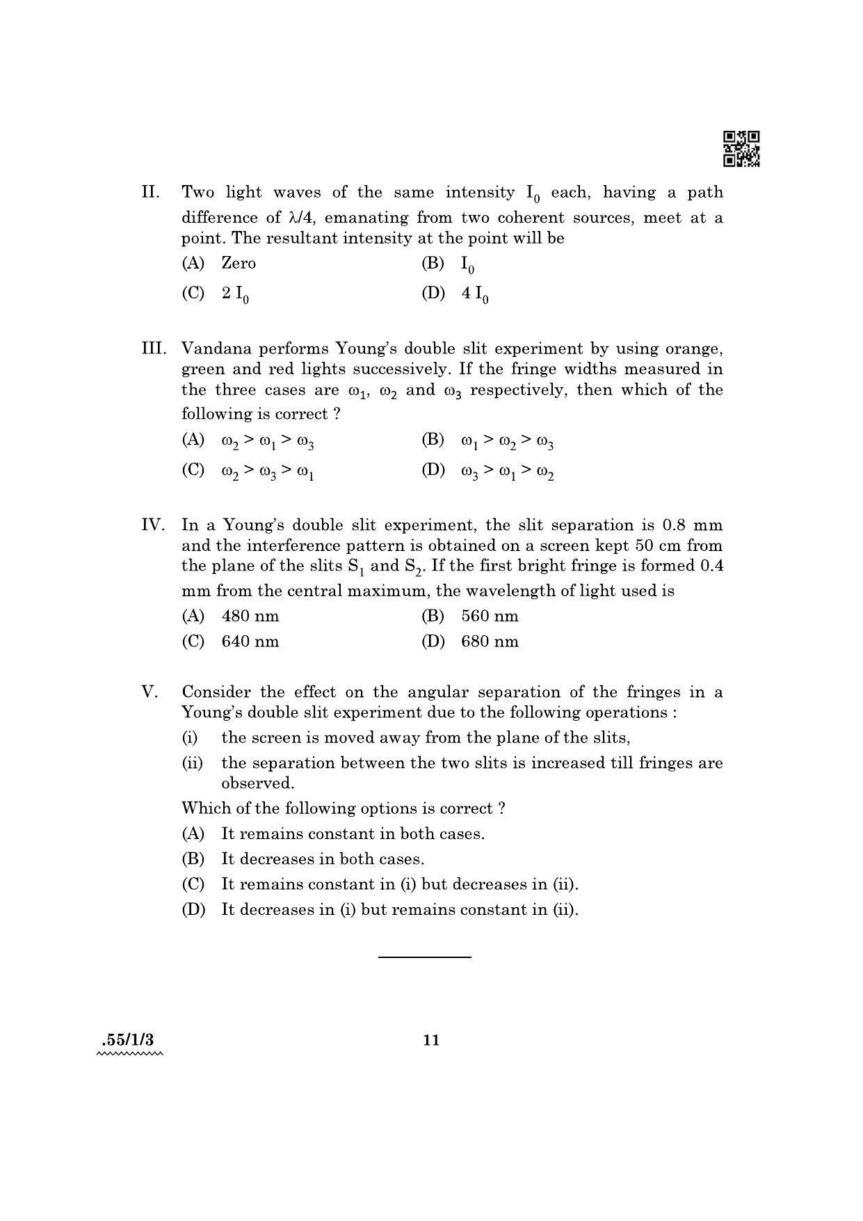 CBSE Class 12 55-1-3 Physics 2022 Question Paper - Page 11