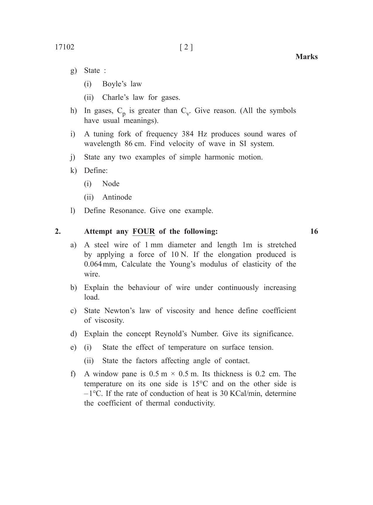 MSBTE Winter Question Paper 2019 - Basic Science - Physics - Page 2