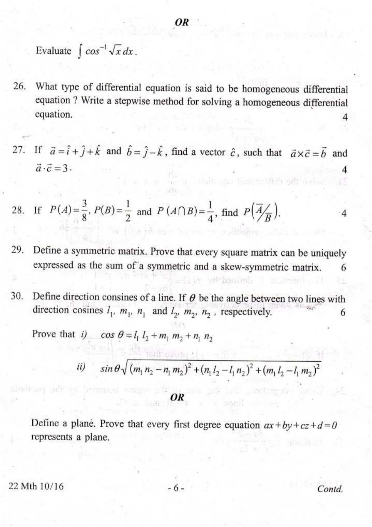 COHSEM Class 12 Mathematics 2016 Question Papers - Page 6