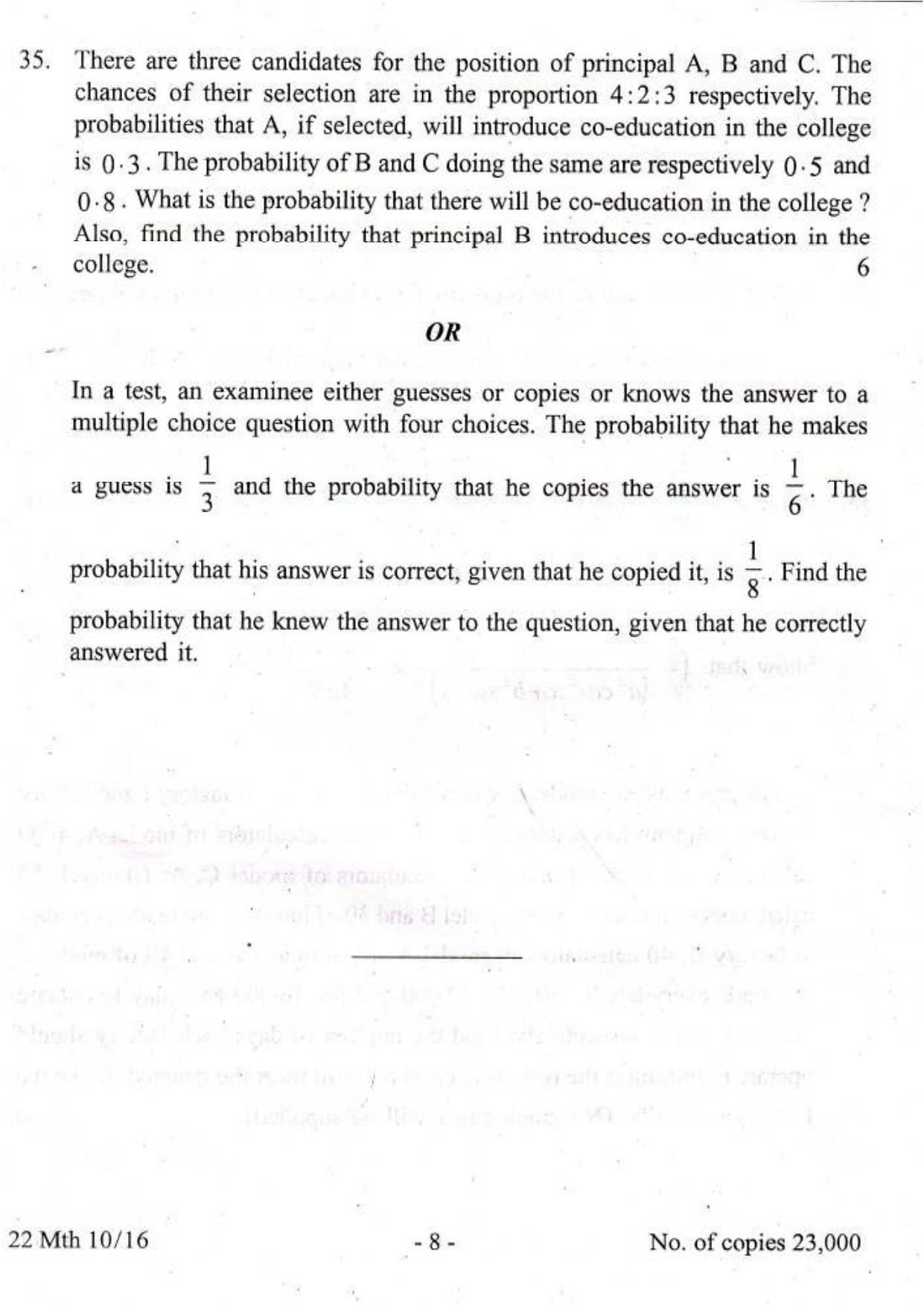 COHSEM Class 12 Mathematics 2016 Question Papers - Page 8