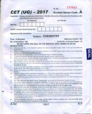 PUCET UG 2017 Chemistry Question Paper
