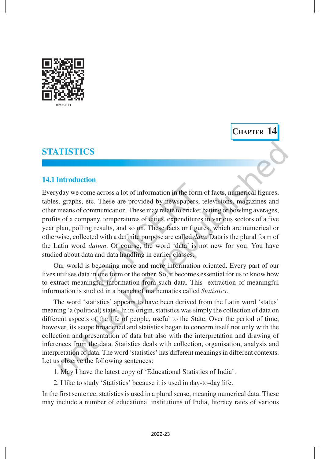 NCERT Book for Class 9 Maths Chapter 14 Statistics - Page 1