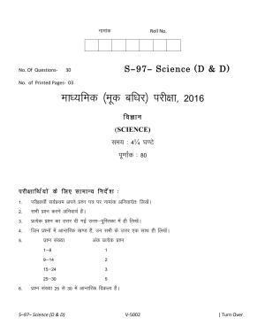 RBSE Class 10 Science (D & D) 2016 Question Paper