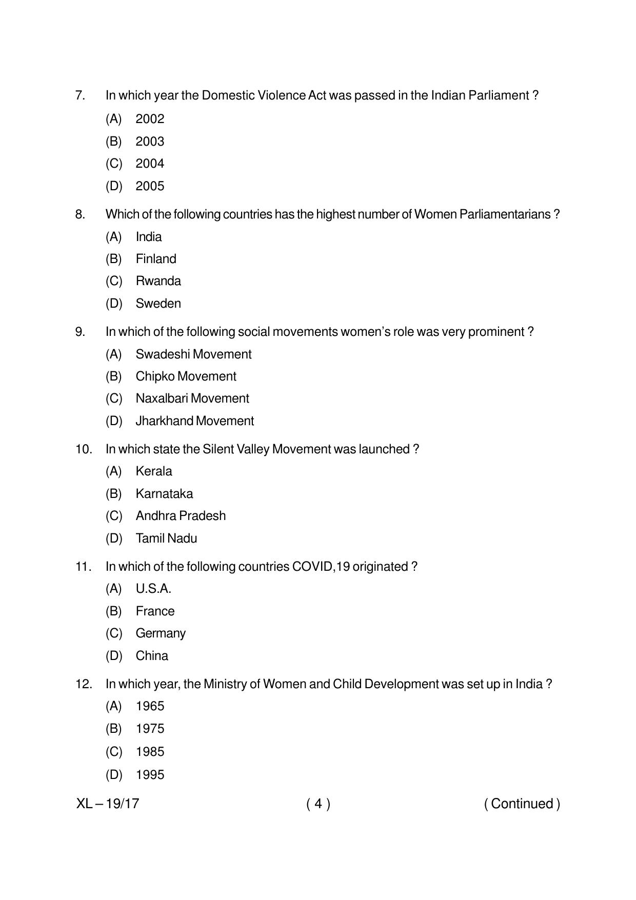 Odisha CPET WOMEN STUDIES 2020 Question Paper - Page 4
