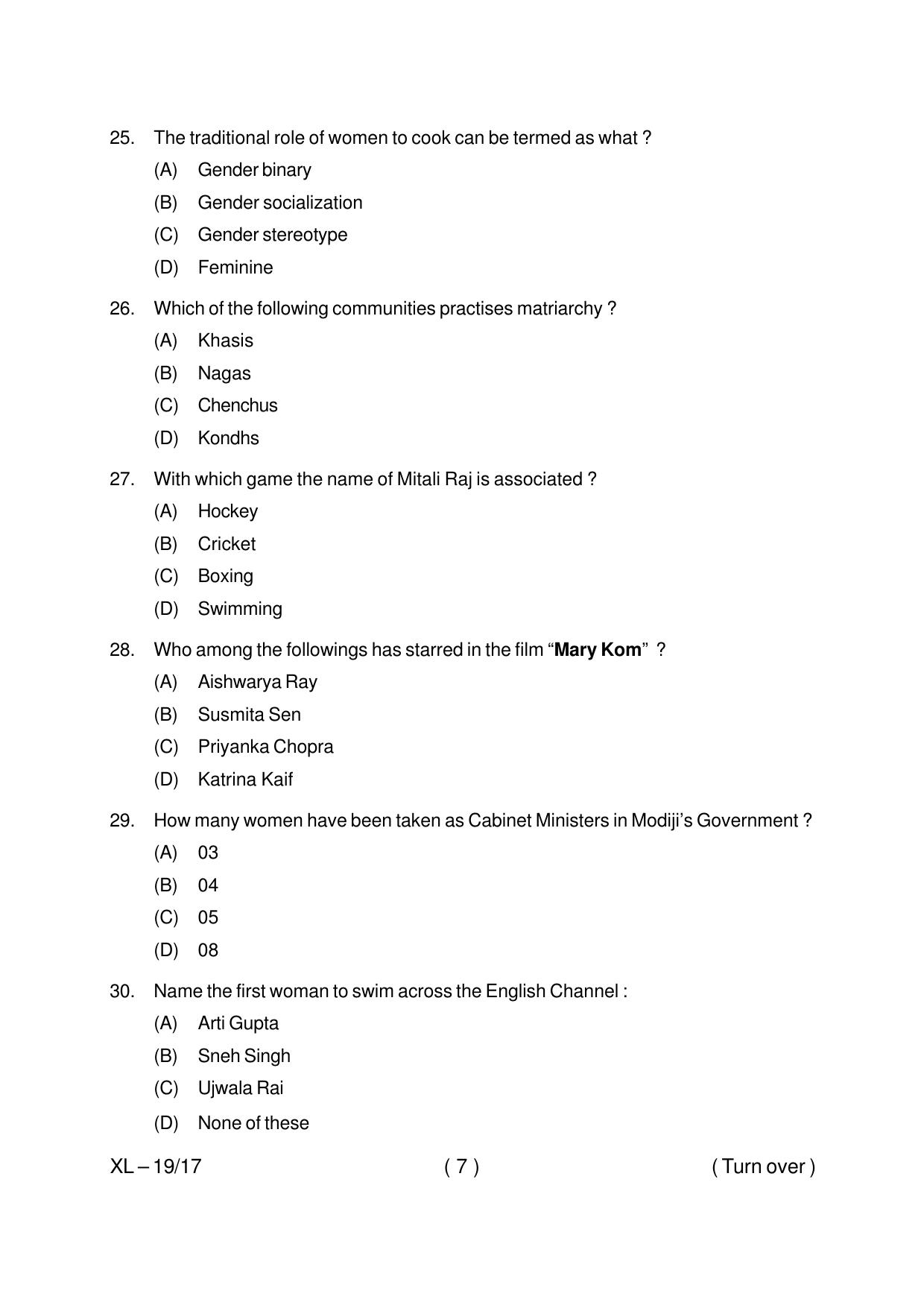 Odisha CPET WOMEN STUDIES 2020 Question Paper - Page 7