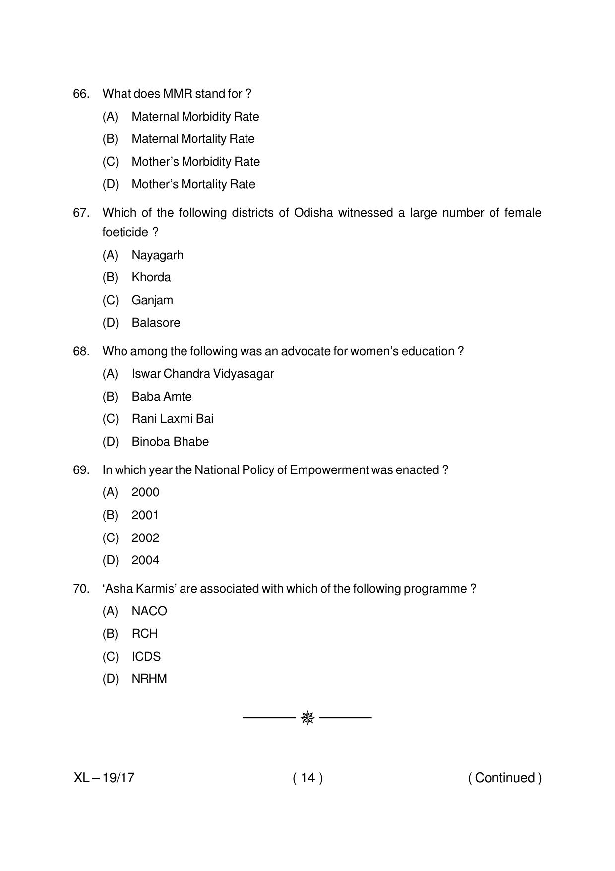 Odisha CPET WOMEN STUDIES 2020 Question Paper - Page 14