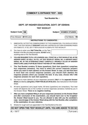 Odisha CPET WOMEN STUDIES 2020 Question Paper