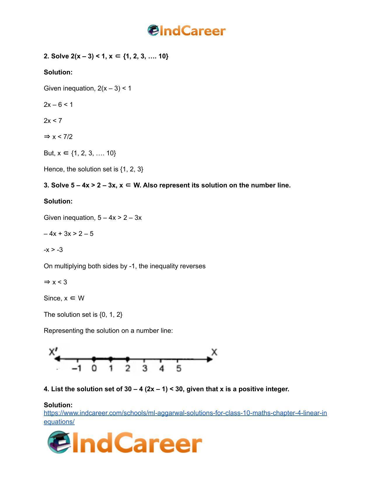 ML Aggarwal Solutions for Class 10 Maths Chapter 4- Linear Inequations - Page 3