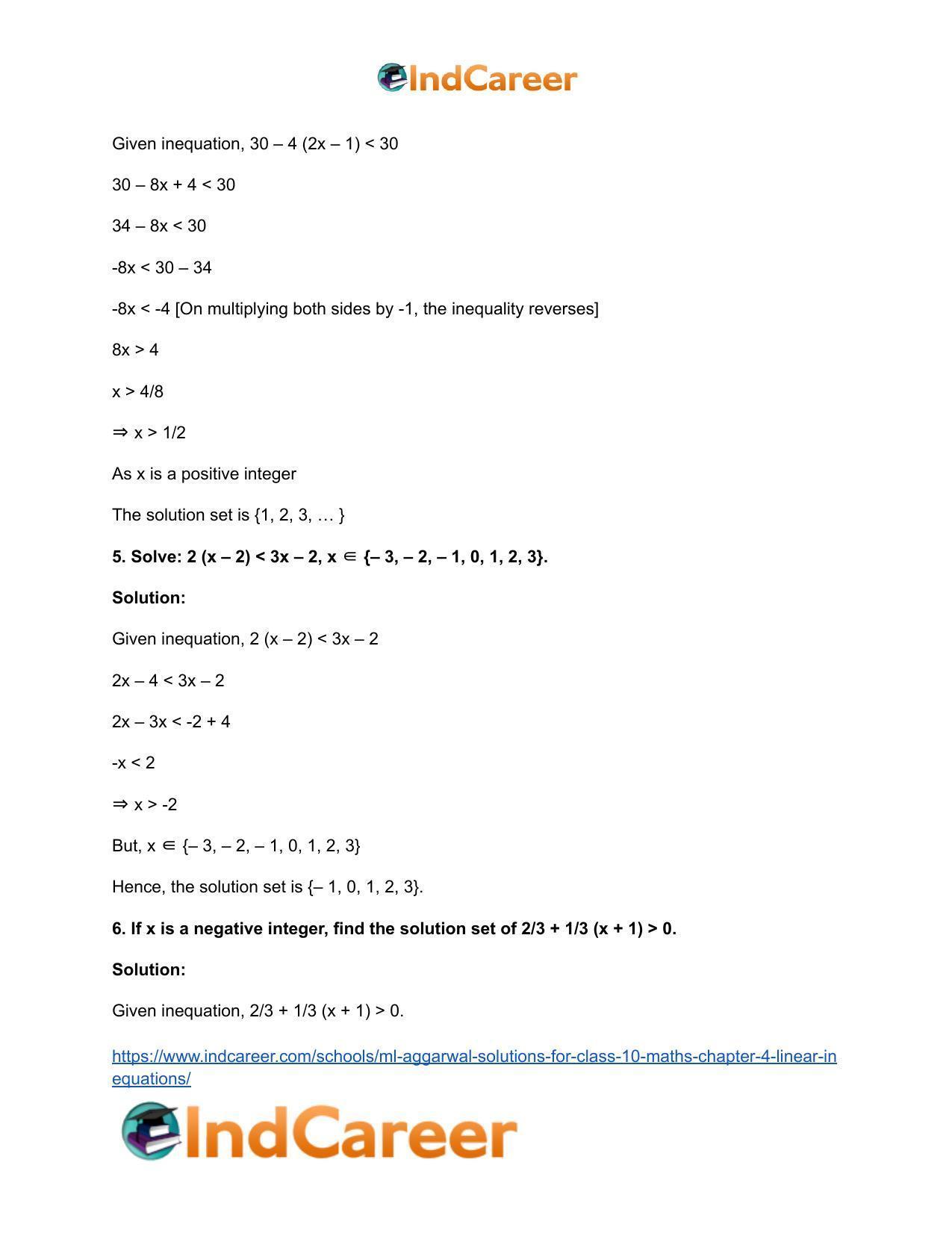 ML Aggarwal Solutions for Class 10 Maths Chapter 4- Linear Inequations - Page 4