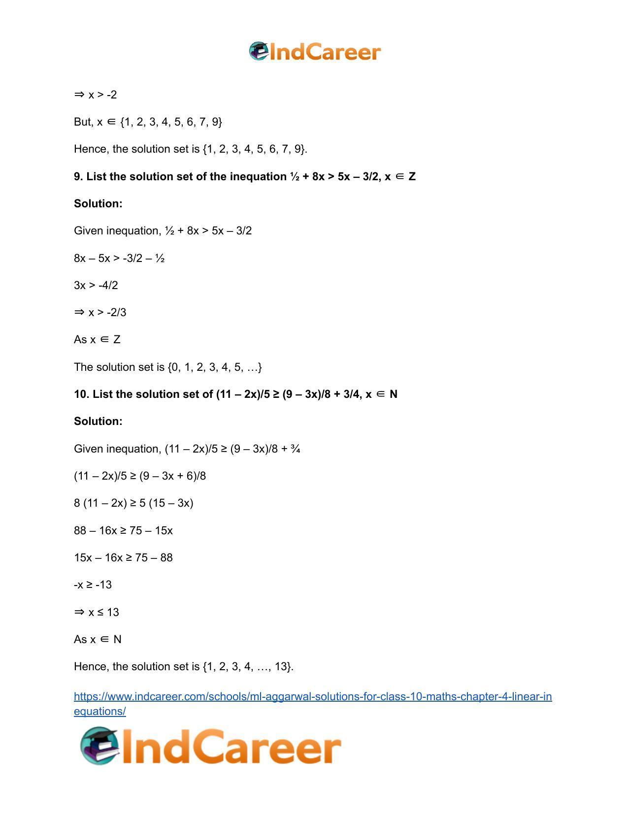 ML Aggarwal Solutions for Class 10 Maths Chapter 4- Linear Inequations - Page 6