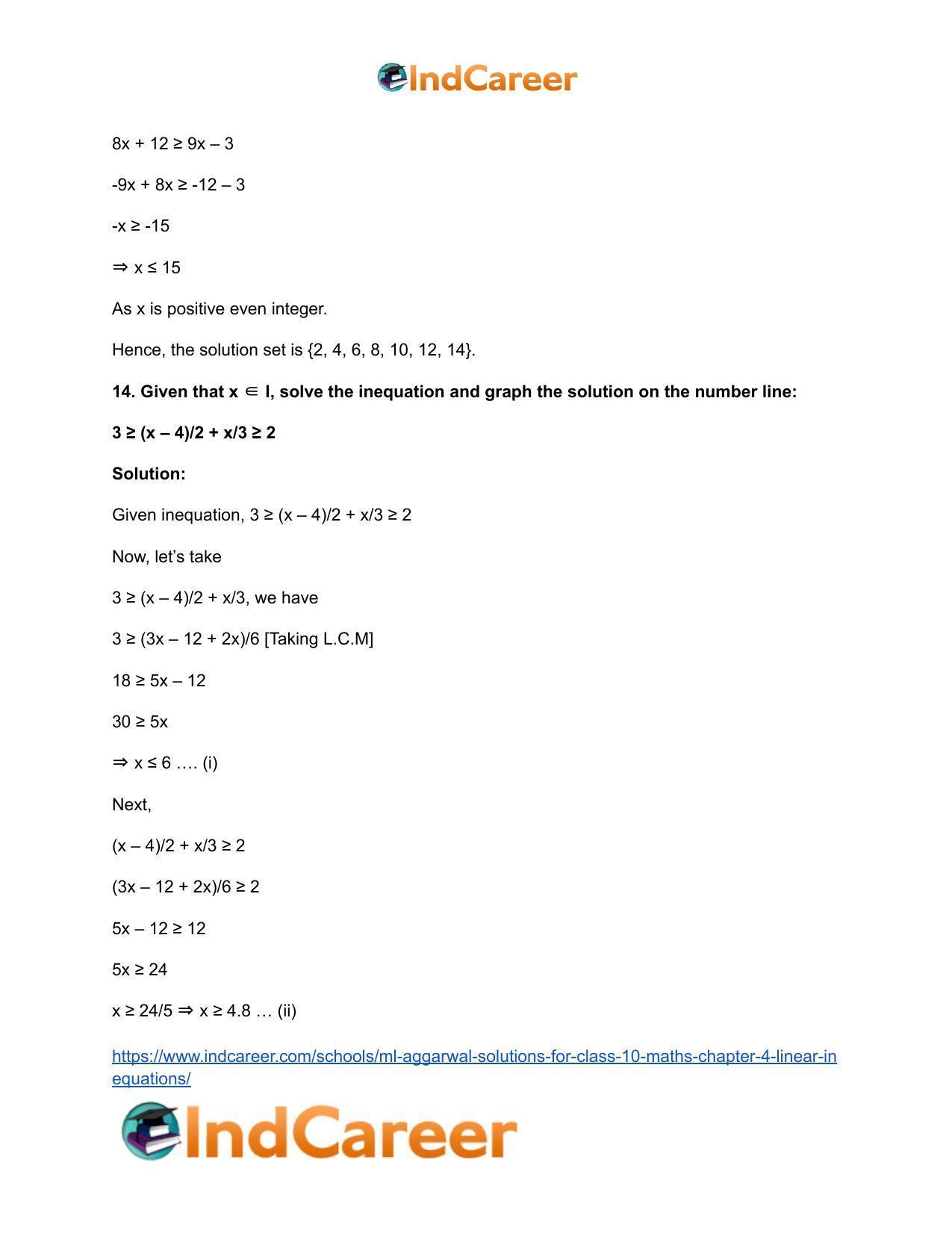 ML Aggarwal Solutions for Class 10 Maths Chapter 4- Linear Inequations - Page 9