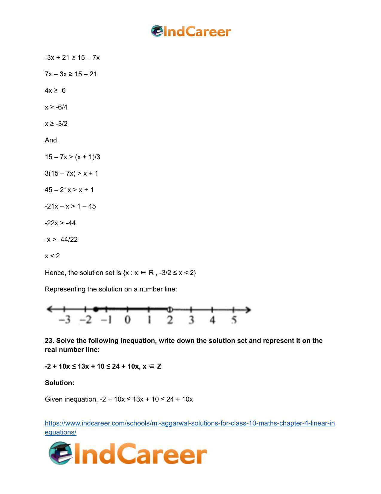 ML Aggarwal Solutions for Class 10 Maths Chapter 4- Linear Inequations - Page 15