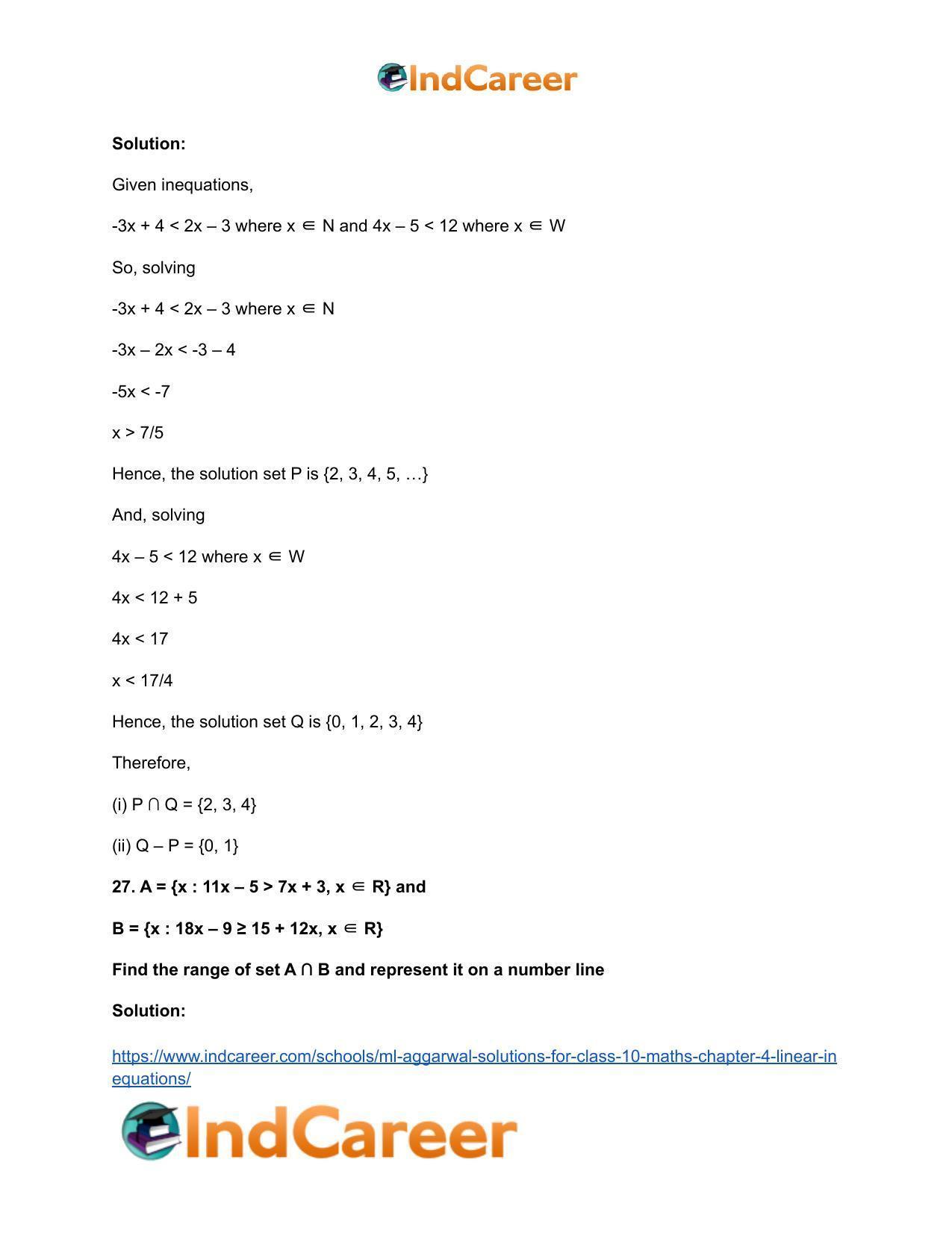 ML Aggarwal Solutions for Class 10 Maths Chapter 4- Linear Inequations - Page 18