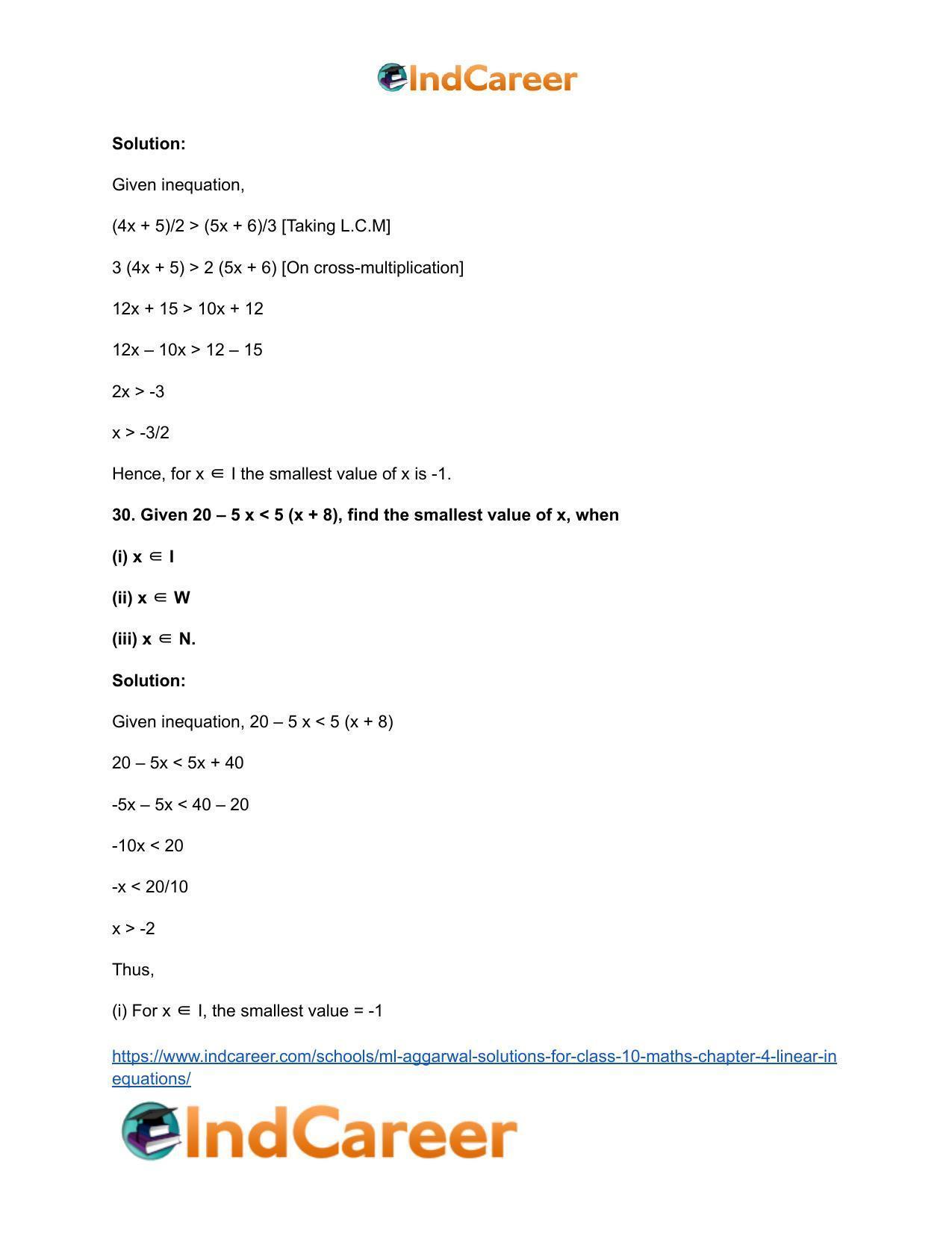 ML Aggarwal Solutions for Class 10 Maths Chapter 4- Linear Inequations - Page 21