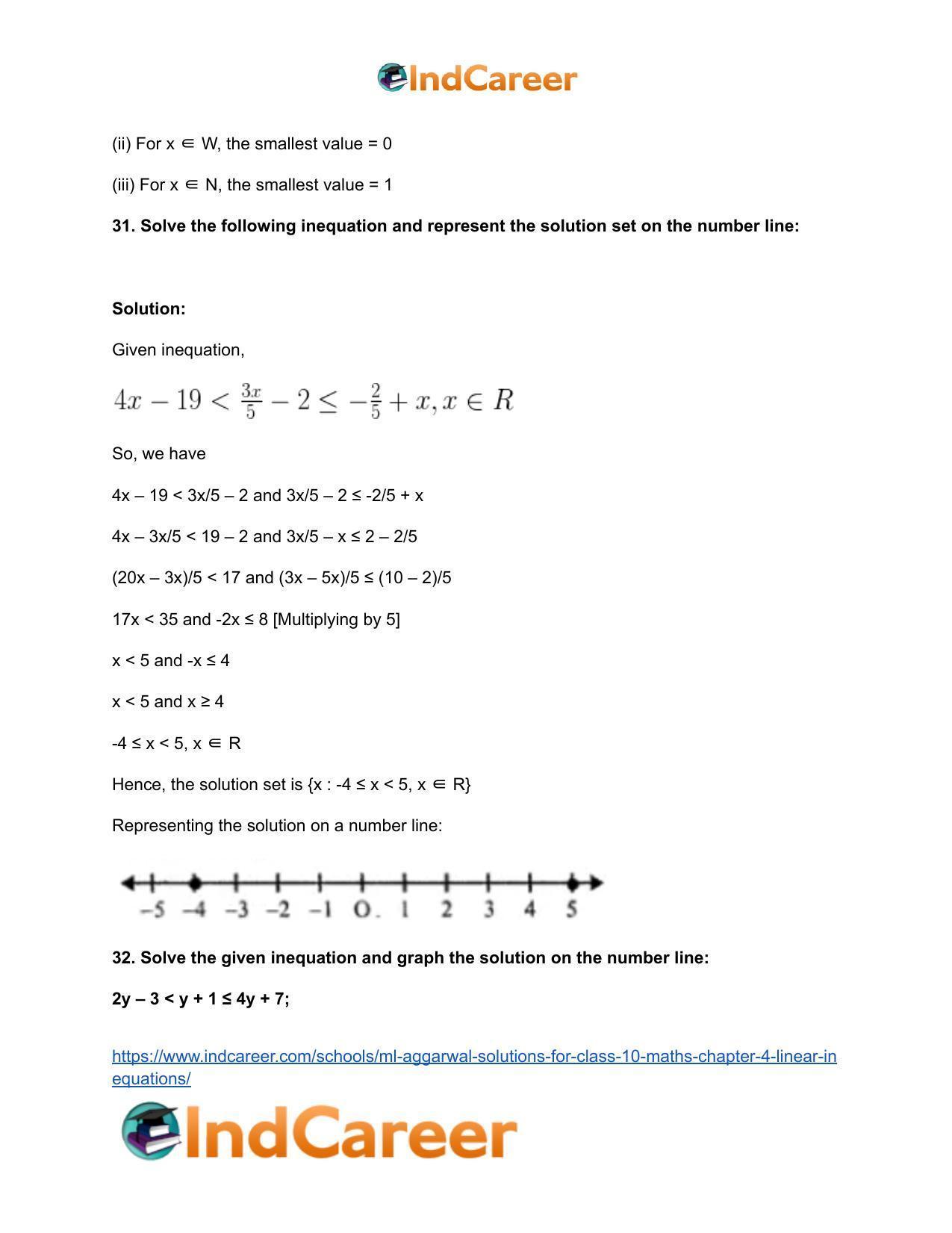 ML Aggarwal Solutions for Class 10 Maths Chapter 4- Linear Inequations - Page 22