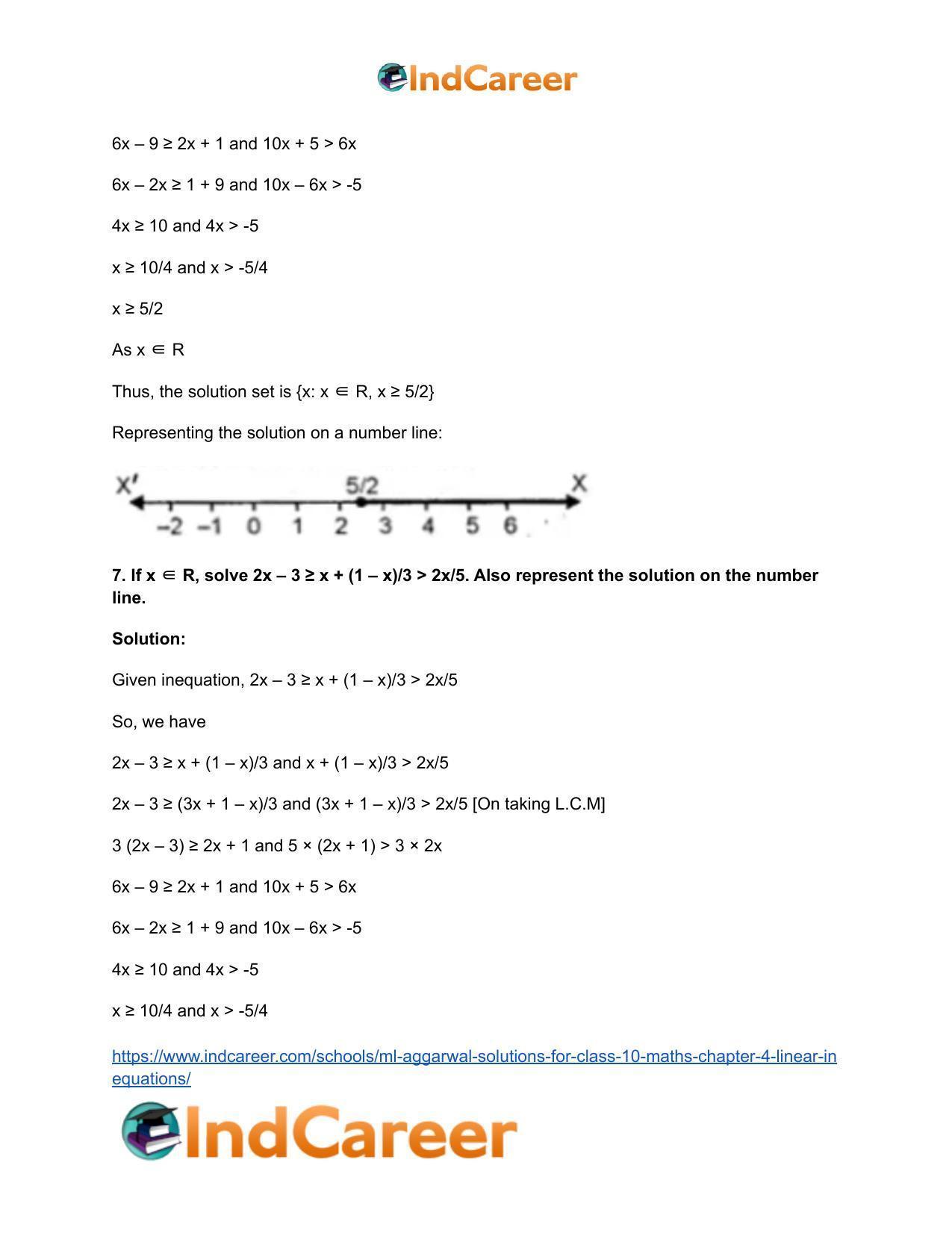 ML Aggarwal Solutions for Class 10 Maths Chapter 4- Linear Inequations - Page 29